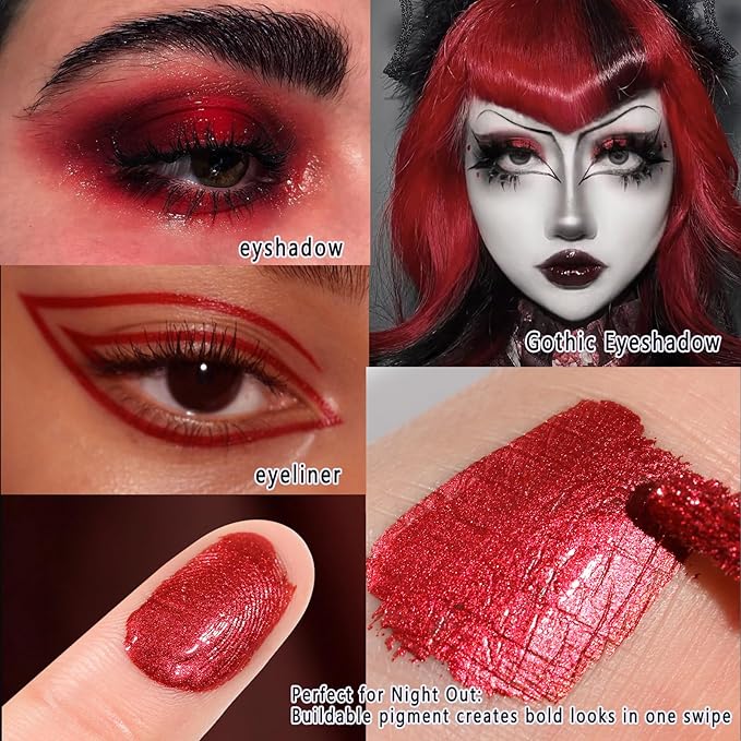 Liquid Red Metallic Eyeshadow - High Pigment Quick-Drying Sparkly Red Gothic Eyeshadow for Sensitive Eyes, Long Last Burgundy Eye Shadow for Christmas, Party, Easy to Remove, Crease-proof & Vegan #07