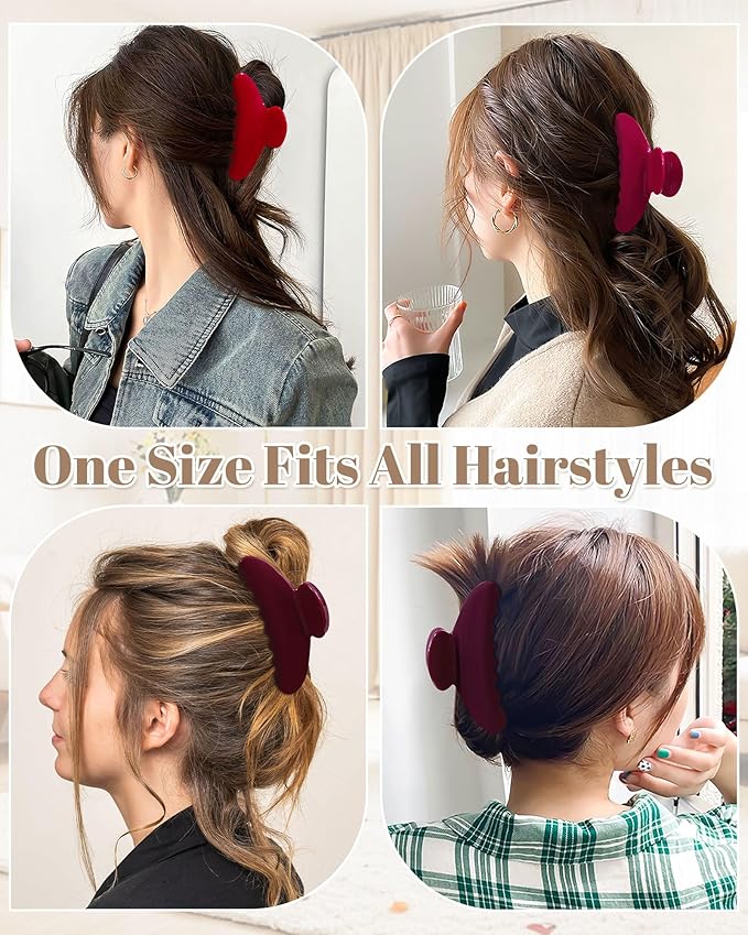 Mesovor 4 pack Acrylic Hair Clips Claws, Nonslip 4.1" Large Hair Grip Hairclips for Thin and Thick | French Banana Barrettes Hair Strong Hold Hair Jaw Clamps (Red, Cherry Red)
