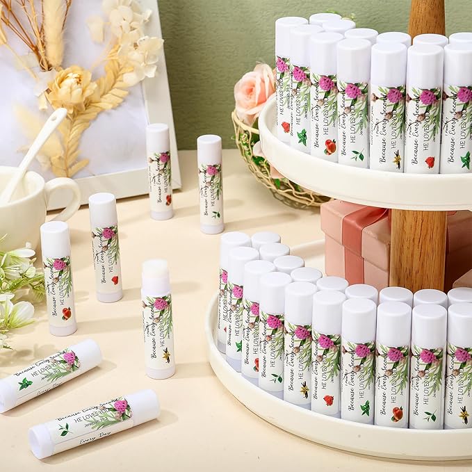 50 Pcs Christian Lip Balm Bulk Bible Verses Lip Balm Scripture Christian Gifts for Women Faith Religious Church Party Favor Inspirational Gift for Mother Teacher Nurse Employee Coworker (Floral)