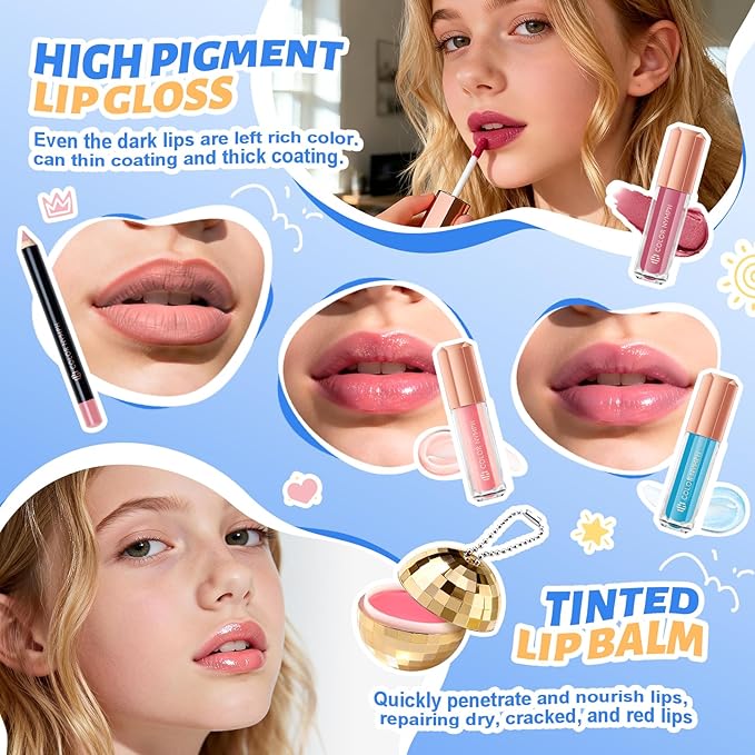 Color Nymph Girls Makeup Kit For Teens & Girls | All In One Makeup Set with Lockable Storage Box, Built-in Mirror, Eyeshadow, Blush, Contour, Highlighter, Lipgloss, Lipliner, Eyeliner, Lip Balm