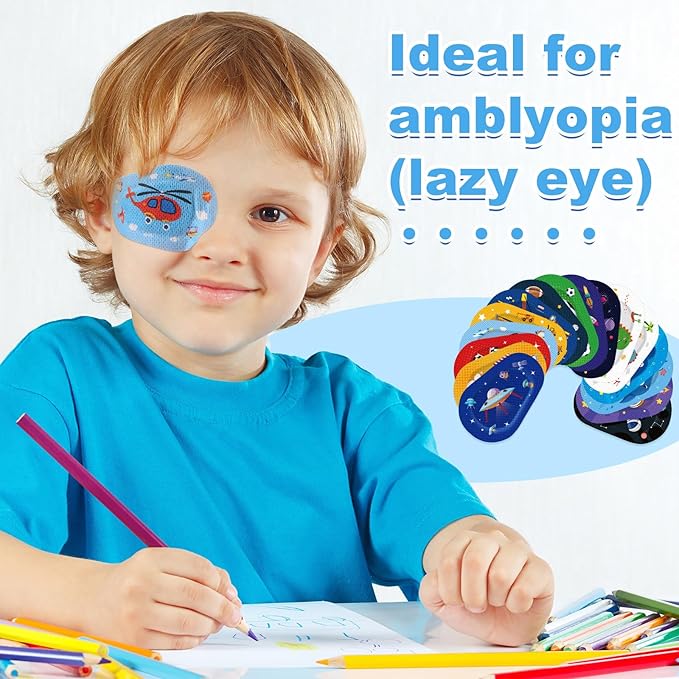 Panitay Adhesive Eye Patches for Boys, 16 Styles Light Blocking Cute Designs Cotton Adhesive Bandages for Kids Girls Toddler(48 Pcs)