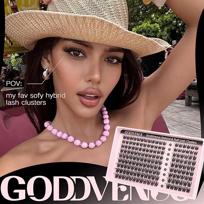 Goddvenus Natural Lash Clusters Wispy Cluster Eyelash Extensions, Fluffy DIY Lash Extension Natural Look False Eyelashes, D Curl Individual Lashes (D Curl 162pcs)