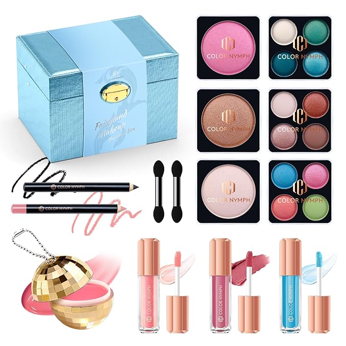 Color Nymph Girls Makeup Kit For Teens & Girls | All In One Makeup Set with Lockable Storage Box, Built-in Mirror, Eyeshadow, Blush, Contour, Highlighter, Lipgloss, Lipliner, Eyeliner, Lip Balm