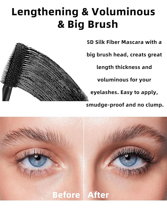 Red Waterproof Mascara for Eyelash, 5D Silk Fiber Lashes Extension Colored Tube Mascara with Eyelash Brush, Long Lasting Smudge-proof Volumizing Lengthening, Cosplay Party Eye Makeup Gift for Women