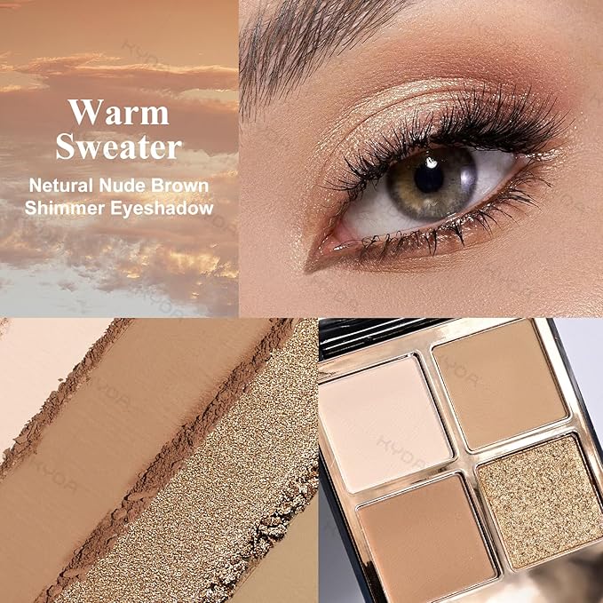 KYDA 4 Colors Nude Brown Eyeshadow Palette, Netural Brown Glitter Eyeshadow, Warm Shimmer Pearl Eyes Shadow, Eyes Palette, Ultra-fine Lightweight, High Pigment Eyes Glitter Makeup