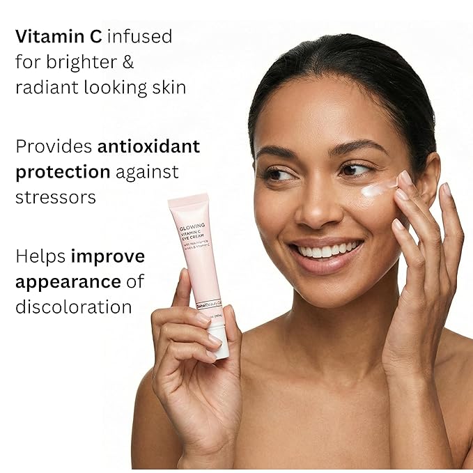 Global Beauty Care Glowing Vitamin C Eye Cream – Radiant Under Eye Treatment to Support Smooth Looking Skin with Niacinamide, AHA & Vitamin E, Antioxidant Care for Dark Circles, 0.5 fl oz (Pack of 1)