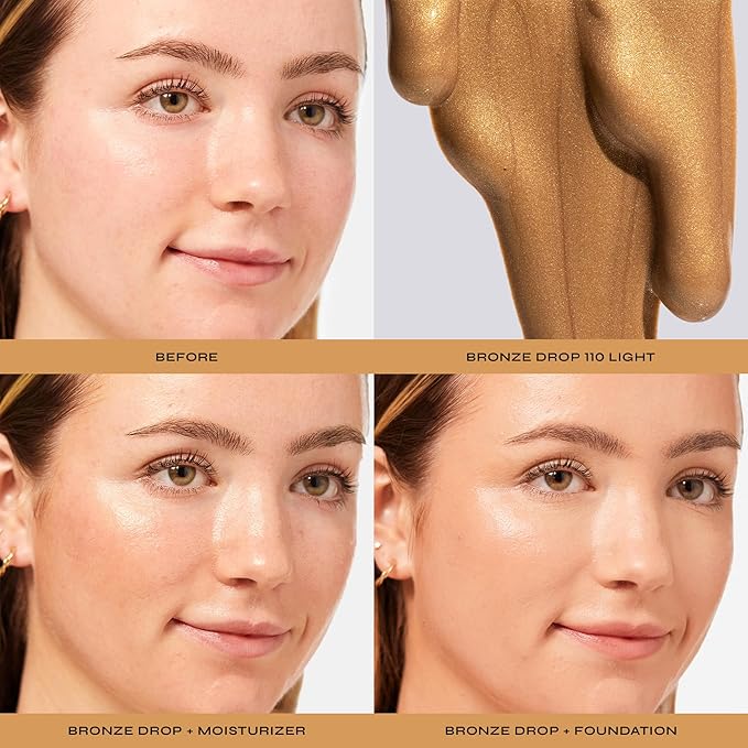 Milani Bronzer- Sun Kiss Bronzing Drops, Conceal + Perfect Liquid Bronzer for Sheer, Weightless Coverage & Hydration enriched with Peptides & Tripeptides - Light