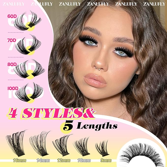 Lash Clusters D-Curly Individual Lashes Volume Eyelash Clusters Bulk zanlufly Thick Lash Extension 560Pcs Natural DIY Eyelash Extension (9-16MM,60D+70D+80D+100D)