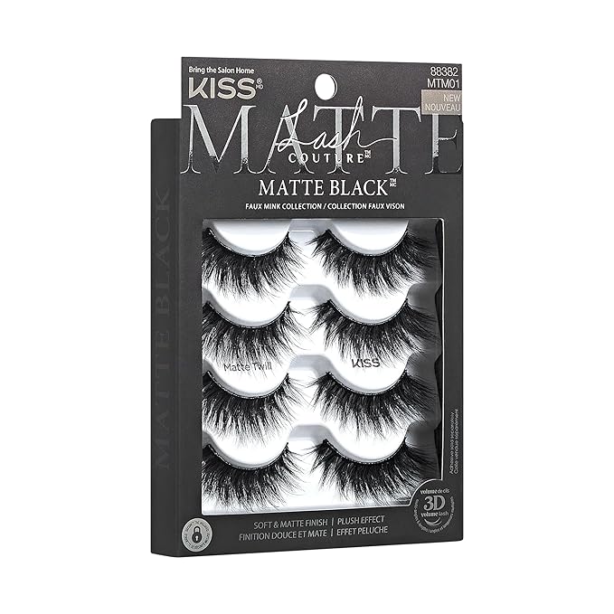 KISS Lash Couture, False Eyelashes, 'Matte Twill', 14mm, Includes 4 Pairs Of Lashes, Easy to Apply, Reusable Lash Clusters