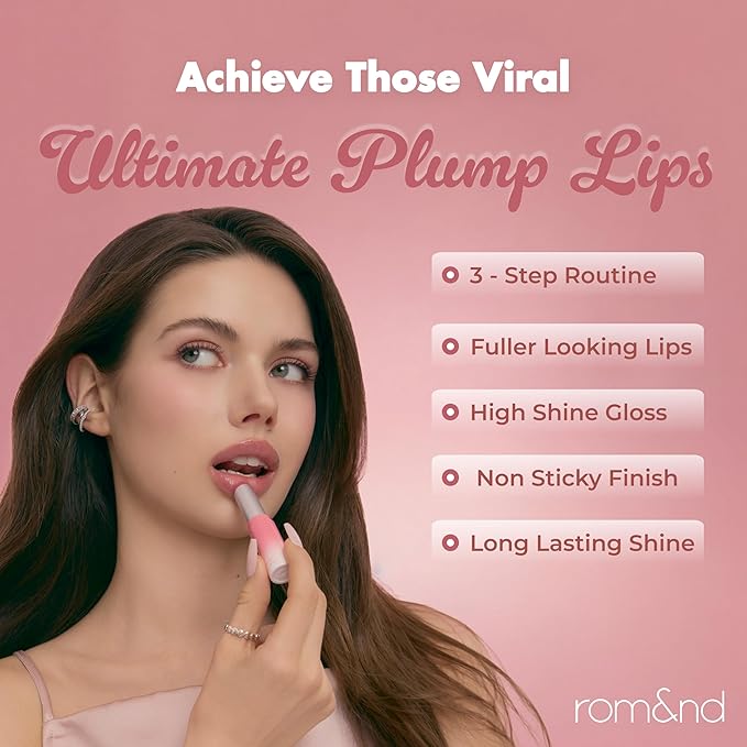 rom&nd Volume Hack Trio Berry Nude Set | 3-Step Plumping Lip Kit for Defined, High-Shine Lips | TikTok Viral Cool-Tone Gradient