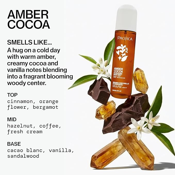 Pacifica Amber Cocoa Gourmand Body Mist for Women – Warm Vanilla Coffee Cocoa Fragrance Spray, Hydrating, Odor Neutralizing, Vegan & Cruelty-Free, Phthalate-Free, 5 oz