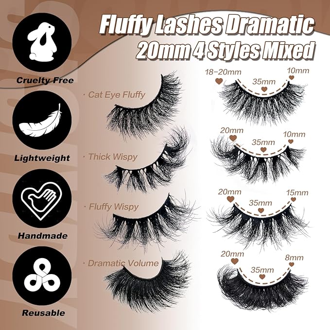 Mink Eyelashes Fluffy Full Long 20MM 25MM Strips Lashes Dramatic Volume Cat Eye Faux Mink Thick Eyelashes 4 Styles Mixed Fake Lashes Pack Bulk YH328