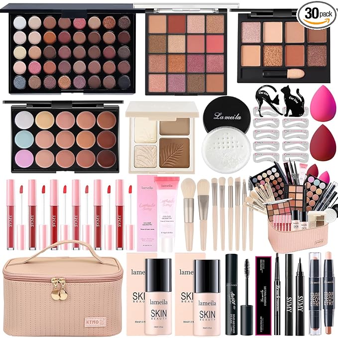 All in One Makeup Kit for Women Full Kit, Makeup Gift Sets for Women Teens Girls, Makeup Essential Bundle Includes Eyeshadow Palette Foundation Eyeliner Contour Stick Lip Gloss Cosmetic Brush Set