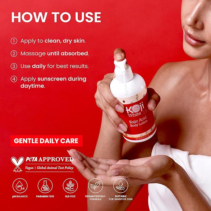 Koji White Kojic Acid Body Lotion – Vegan Moisturizing Lotion for Dry Skin, Hydrating and Nourishing, Paraben-Free, 8.45 Fl Oz