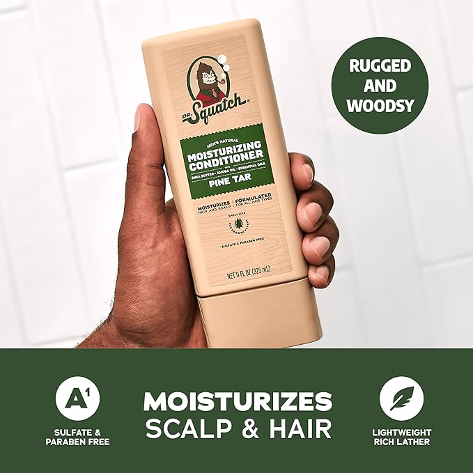 Dr. Squatch Men's Natural Shampoo and Conditioner Set – Sulfate & Paraben Free Natural Shampoo and Conditioner for Men – Scalp Nourishing Formula – Pine Tar (11 fl oz, 2-Pack)