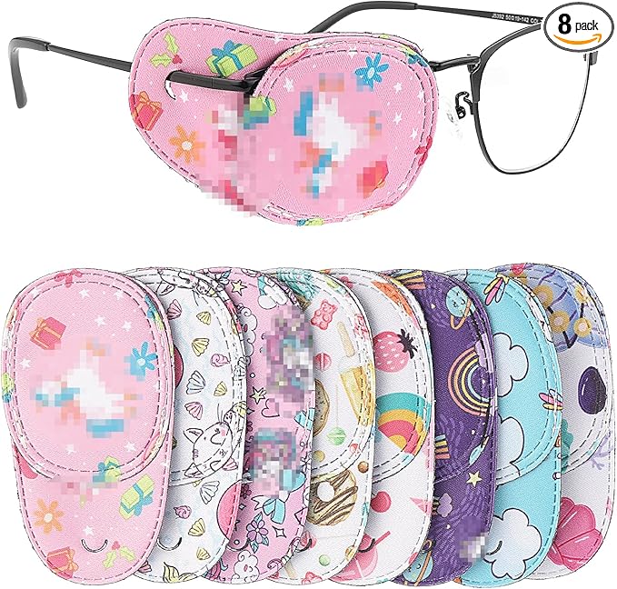Lusofie Comfortable Kids Eye Patches for Amblyopia Treatment (Lazy Eye) - Fun Colorful Designs, Fits Both Eyes, 8 Pack - Soft Occlusion Patch for Glasses