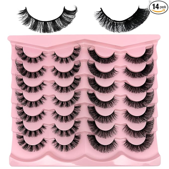 loladook D Curl Lashes Strips Natural False Eyelashes Mink Wispy Cat Eye 16mm Wispies 3D Volume Eyelashes Pack Faux Mink Lashes that Look Like Extensions