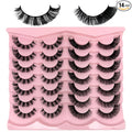 loladook D Curl Lashes Strips Natural False Eyelashes Mink Wispy Cat Eye 16mm Wispies 3D Volume Eyelashes Pack Faux Mink Lashes that Look Like Extensions