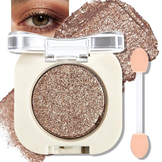 Bronze Shimmer Eyeshadow Palette, Single Brown Eye Shadow Palettes High Pigment Neutral Eyeshadow, Compact Pressed Powder Cream Eye Shadow for Older Women Makeup Sombra De Ojos