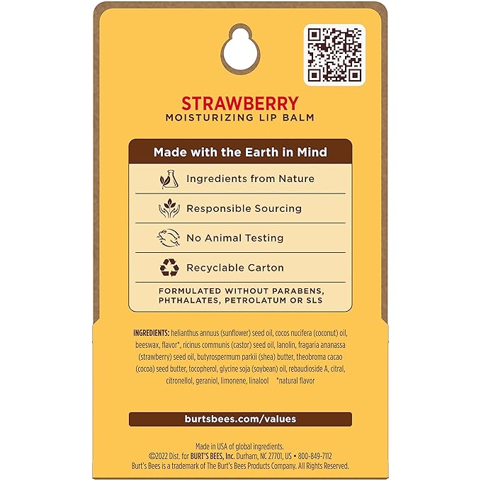 Burt's Bees Mothers Day Gifts, Lip Balm - Strawberry, Lip Moisturizer With Responsibly Sourced Beeswax, Tint-Free, Natural Origin Conditioning Treatment, 2 Tubes, 0.15 oz.