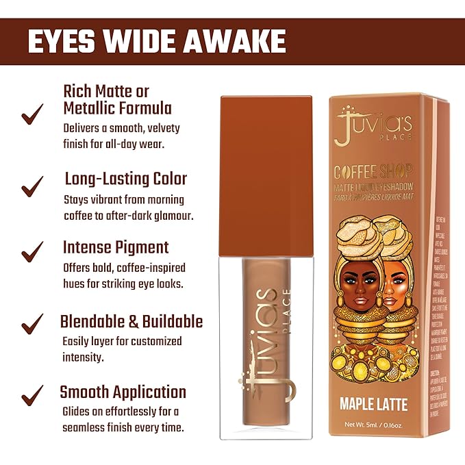 Juvia's Place Coffee Shop Liquid Eyeshadow - Maple Latte - Matte Finish for Rich, Long-Lasting Color, Waterproof, and Smooth Texture - Buildable and Vibrant - Ideal for All Skin Tones - 0.08 fl oz