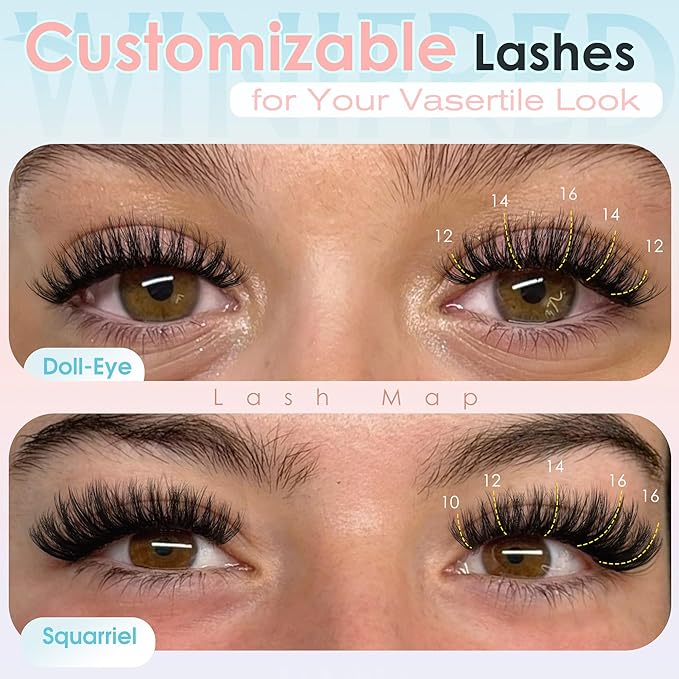 Winifred Natural Fluffy Lash Clusters 3D Wispy Cluster Eyelash Extensions Medium Volume Lashes DIY Eyelash Clusters 10-16mm Wide Band Lash Extensions Lightweight Hyrid Faux Mink Individual Lashes