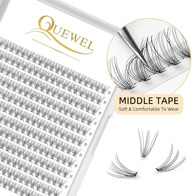 QUEWEL Cluster Lashes 240Pcs Individual Lash 10D 0.10D Curl 11mm Knot-Free Lash Extensions Clusters Lashes Soft&Natural False Eyelashes Individual DIY Eyelash Extension at Home(10D 0.10D 11)
