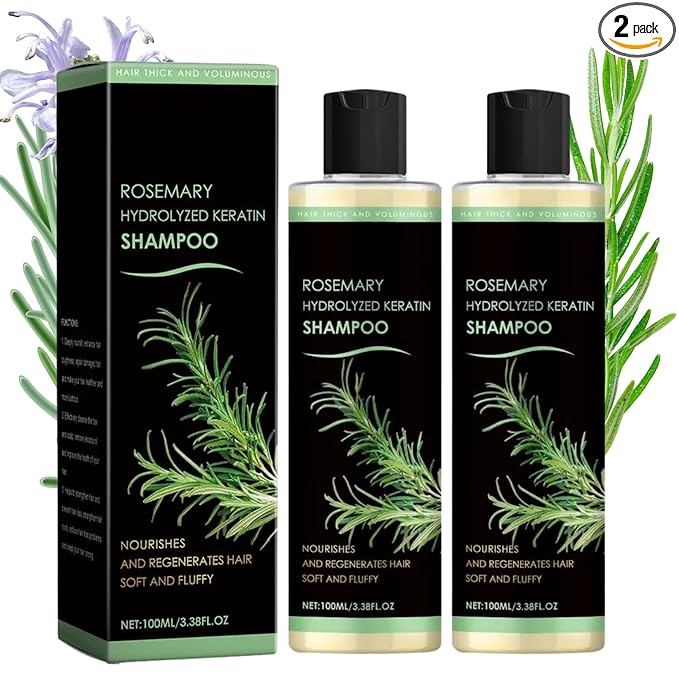 Rosemary Hair Growth Shampoo, Rosemary Hydrolyzed Keratin Shampoo for Thinning Hair and Hair Loss, Nourishes and Regenerates Hair for Women and Men (2Pcs)