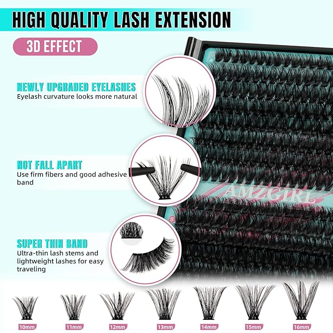 Lash Clusters 320Pcs 70D 90D,DIY Individual Eyelash Extension, Wispy Cluster Lashes Extension Volume Eyelashes Extensions for Self Use at Home (D-Mix10-16mm)