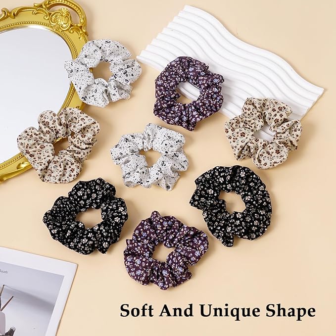 Satin Scrunchies for Women – 8PCS Floral Multicolor Silk Hair Ties (4 Colors, 2pcs Each) – No Crease, Frizz-Free, Sweet & Romantic Hair Bands for Thick & Thin Hair, Cute Hair Accessories Gifts