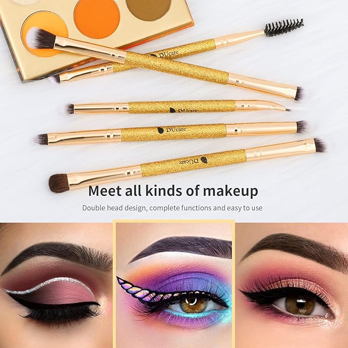 DUcare Eyeshadow Brush 5pcs Double Sided Eyebrow Brush Makeup Brushes with Soft Synthetic Hairs Double Ended Eyeshadow Brush Set for Eyeshadow, Eyebrow, Eyeliner, Blending