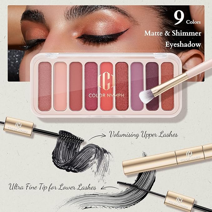 Color Nymph Makeup Sets For Women, Teen Girls With Travel-Friendly Makeup Kits Bag Included 9 Color Eyeshadow Palette Concealer Liquid Blush Eyeliner Lipgloss - #01
