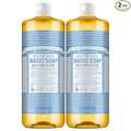 Dr. Bronner's Magic Soap-Pure-Castile Liquid Soap (Baby Unscented, 32 ounce, 2-Pack)-Regenerative Organic Certified Oils, 18-in-1 Uses: Body, Laundry & Dishes, For Sensitive Skin, No Fragrance