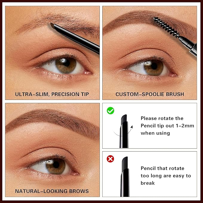 Microblading Eyebrow Pencil,Eyebrow Retractable Definer Pencil,Angled Precision Tip,0.1MM Ultra Slim Eyebrow Makeup,Long-Lasting Waterproof,Smudgeproof (01 BLACK, 2 Pack)