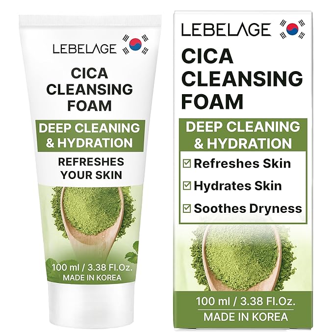 LEBELAGE Korean Cica Facial Cleanser 3.38 oz | Cleansing Foam Face Wash | Low pH Gentle Hydrating Daily Facial Cleanser Sensitive Skin | Deep Cleansing Foaming Cleanser, Pore Care-All Skin Types