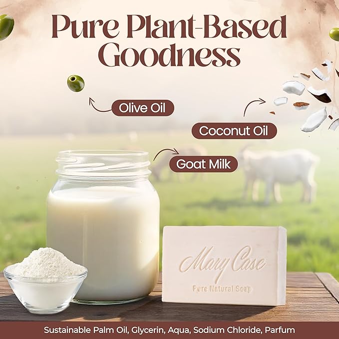 Mary Case Goat Milk Bar Soap Set of 4 | Natural Soap with Olive & Coconut Oils | Bath Soap Bars for Men & Women | Deep Moisturizing, Softening & Nourishing Dry Skin