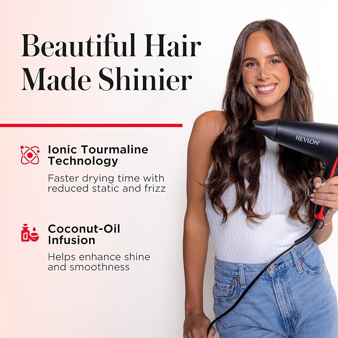 REVLON SmoothStay Coconut Oil Infused Hair Dryer with Diffuser & Concentrator - Ionic Ceramic Blow Dryer for Frizz Control, Shine, Smoothness & Volume, 1875W Lightweight Salon-Quality (Pack of 2)