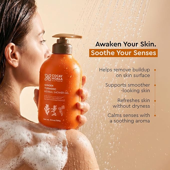 Turmeric Exfoliating Body Wash with Ginger & Centella, Gentle Shower Gel for Sensitive Skin, Moisturizing Deep Cleansing, Paraben Silicone Free, Spa Gifts for Women