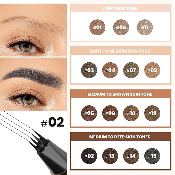 2 Pack 4-Tip Microblading Eyebrow Pen with 2 Brow Brushes, Waterproof Vegan Formula Eyebrow Pencils for Women to Effortlessly Create Natural Hair-Like Strokes, All-Day Wear (Black)