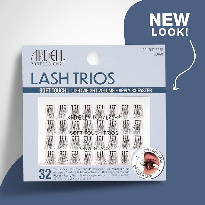 Ardell Individual Lashes False Eyelashes Soft Touch Trios - Long Black, DIY Lash Clusters, Reusable Eyelash Extensions, 4 Pack