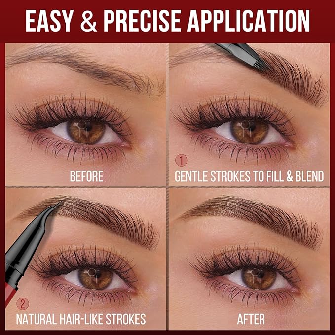 Vevivia Eyebrow Pencils for Women - Eyebrow Pen with 4D Brush-Tip & Curved Tip for Natural Fuller-Looking Brows, Precise Hair-Like Strokes for All Brow Types, Last All-Day Eyebrow Makeup, Black Brown