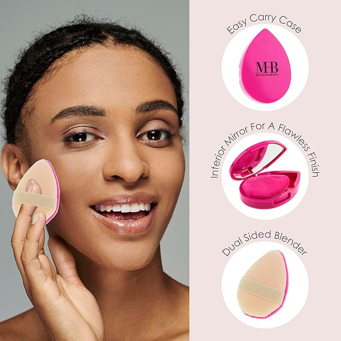 2pc Pink Dual-Sided Beauty Puff & Sponge – Carrying Case & Matching Mirror | Professional Makeup Blender for Flawless Application | Beauty Puff with Holder for Women – Soft