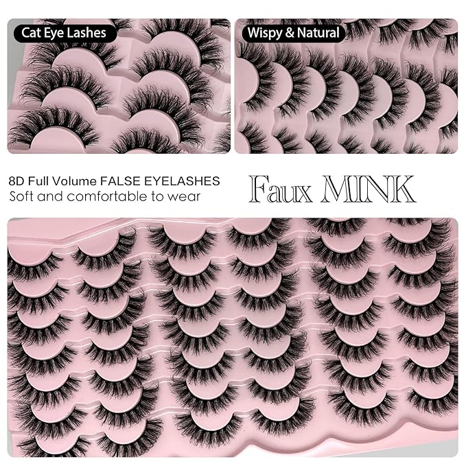Natural Lashes Wispy Short Cat Eye False Strip Lashes Natural Look Cateye D Curl Lash Strips Fluffy Faux Mink False Eyelashes Pack