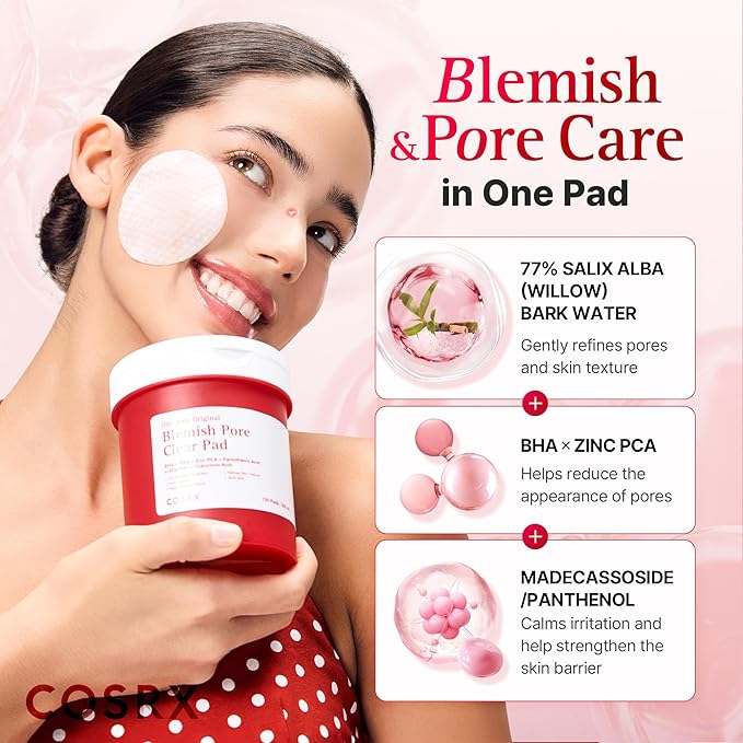COSRX OneStep Original Blemish Pore Clear Pad, 100 Pads, Dual-Sided Facial Pad for Exfoliation, Pore Care & Hydration with BHA, PHA & Zinc PCA & 5 Hyaluronic Acid, Korean Skin Care