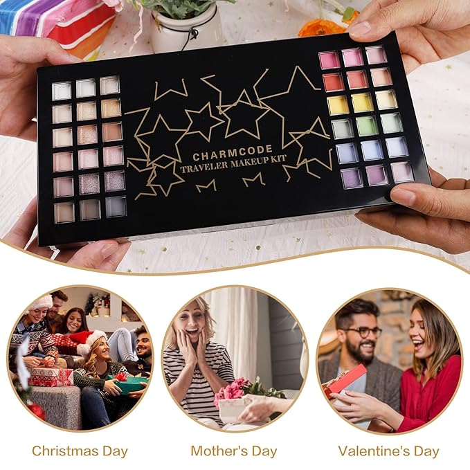 CHARMCODE All in One Makeup Kit, Makeup Kit for Women Full Kit, Make Up Christmas Gift Set for Teen Girls- Eyeshadow Palette,Lip Gloss,Concealer,Highlighter,Blush,Eyeliner,Brow Powder & Contour