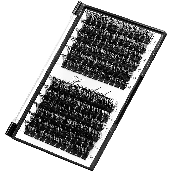 12rows-Large Tray Mixed 8-10-12-14-16mm/Mixed 14-15-16mm/Mixed14mm-16mm/Mixed 18-20mm Wide Stem Individual False Eyelashes Dramatic Black Cluster Eyelashes (mixed 18-20mm)