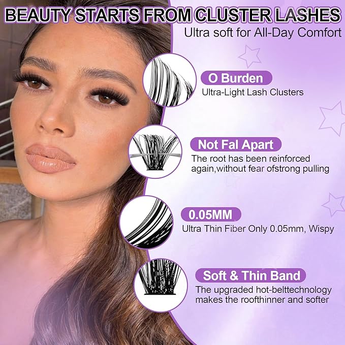 WENDY LASHES Clusters for Eyelash Extensions, 40D+50D+60D+80D+100D, 520PCS, 9-16mm Mixed, Ultra-light, Natural, Waterproof, DIY at Home, D Curl
