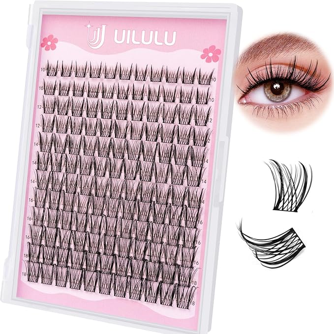 Uilulu Lash Clusters 10-18mm Wispy Lash Clusters D Curl False Eyelash Clusters DIY Eyelash Extensions Individual Cluster Lashes (U09 Lashes Only)