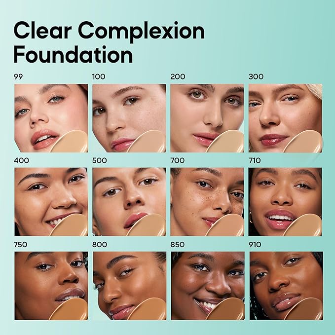 Almay Clear Complexion Foundation, Oil-Free Face Makeup for Acne-Prone Skin, Buildable Coverage, Soft-Matte Finish, Vegan, 850, 1 fl oz