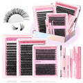 YIDUO Eyelash Extension Kit with 2X Bond&Seal 10-20mm 60D+80D+100D Volume 3D Lash Clusters Kit 3 Styles 760Pcs Wispy Natural Soft DIY Individual Lash Clusters Kit Box for Beginners